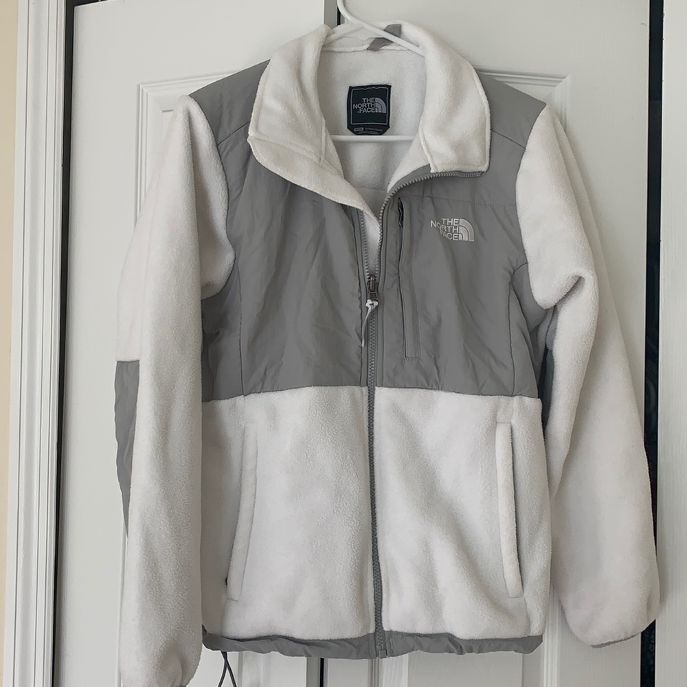 North Face white and gray zip up jacket